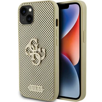 Guess iPhone 15 Case Perforated 4G Glitter, Gold