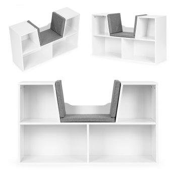 Ecotoys ZKB-5W Kids Storage Shelf with Seat, White