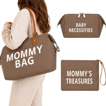 Mommy Bag 3-in-1 Diaper Bag with Organizer and Cosmetic Pouch, Brown
