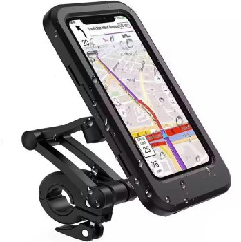 Universal waterproof bike phone holder for 4.5–6.7" smartphones, black