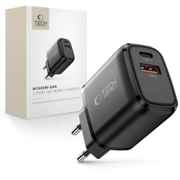 Tech-Protect NCA65W-GAN 65W 2-Port Wall Charger, Black