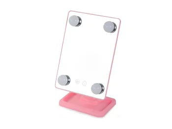 LED Illuminated Cosmetic Makeup Mirror with 180° Rotation, Pink