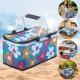 Collapsible Thermal Picnic Basket, Blue with Floral Pattern, 48x28x22 cm