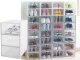 Shoe Organizer Box Stackable Clear Plastic Containers with Lids, Foldable Modular Storage