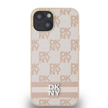 Apple iPhone 14 Plus 6.7'' DKNY Leather Checkered Mono Pattern Printed Stripes Case Cover, Pink