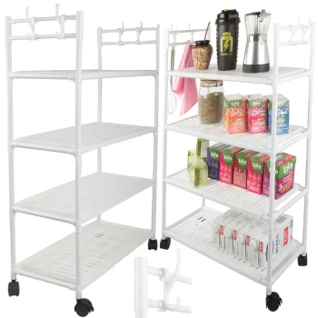 Mobile Storage Cart on Wheels, 4 Tiers with Hooks, 86x56x26.5 cm