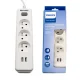 Philips SPN3032WA/60 Power Strip, 3 Outlets + 2 USB, 2m, White