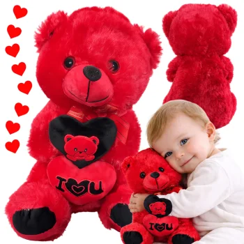 Plush Teddy Bear with I Love You Heart Soft Toy 30cm, Red