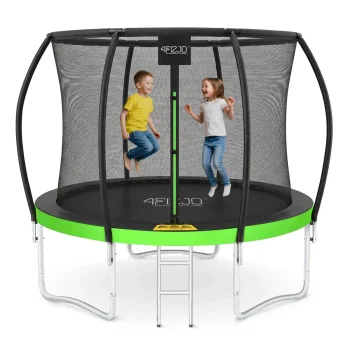 4Fizjo PRO Kids Garden Trampoline with Safety Net, 252 cm (8FT), Green/Black