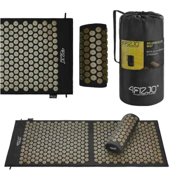 4Fizjo 583 XL Acupressure Mat with Pillow, 110x42 cm, Black/Gold