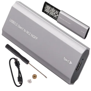 M.2 SATA NGFF Hard Drive Enclosure USB 3.1 Type-C 2230-2280mm, Silver