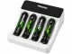 Maxday AA/AAA Battery Charger with LCD + 4 AAA Batteries, White