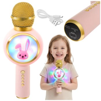 Izoxis 27048 Children's Wireless Karaoke Microphone with Bluetooth and Speaker, Pink