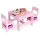 ECOTOYS Kids Table and 2 Chair Set with Chalkboard Top and Storage, Pink
