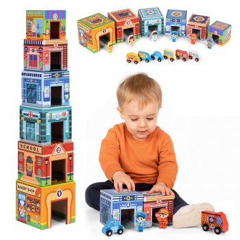 Развивающая пирамидка-сортер Город с фигурками и машинками 18...
