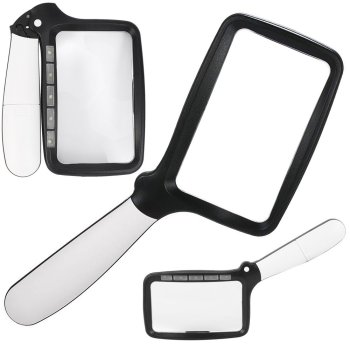 Handheld 3x Magnifying Glass with 5 LED Lights for Reading, white and black