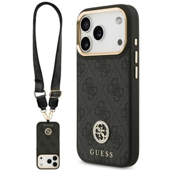 Guess 4G Strass Logo & Big Strap Metal Buttons MagSafe Phone Case Cover iPhone 17 Pro - Black