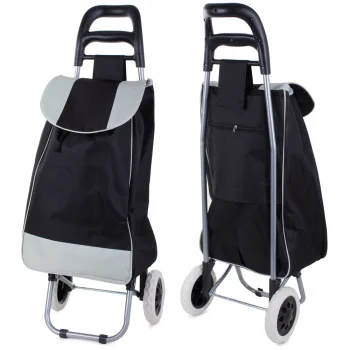 Solid Foldable Shopping Trolley Bag on Wheels Black