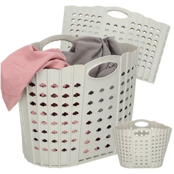 Foldable laundry basket with handle, grey