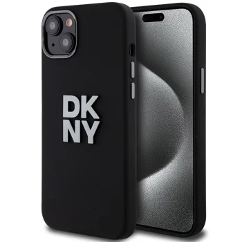 DKNY iPhone 15 Plus Case HC Silicone w Stack Metal Logo, Black
