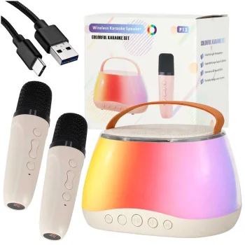 Karaoke Set with Bluetooth Speaker, RGB LED, 2 Microphones, USB