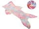 Glow in the Dark Mermaid Tail Blanket for Girls, Soft Fleece Wearable Sleeping Bag, Rainbow