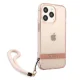 Guess Translucent Stap dėklas iPhone 13 Pro Max su riešo dirželiu, rožinis