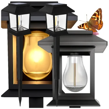 Solar Garden Lights with Dusk Sensor, 2 pcs, Black