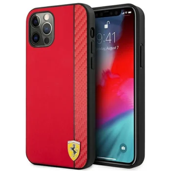 Ferrari iPhone 12 Pro Max Case On Track Carbon Stripe, Red