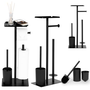 Modernhome Bathroom Stand with Toilet Paper Holder and Brush, Black