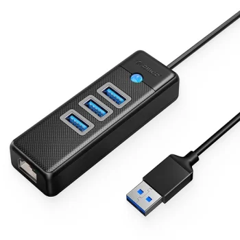 Orico PW3UR-U3 3-Port USB 3.0 Hub with RJ45 Ethernet Port, Black
