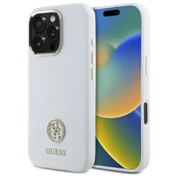Guess iPhone 16 Pro Case Silicone Logo Strass 4G, White