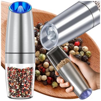 Gravity Electric Salt and Pepper Grinder with LED Light & Adjustable Grind