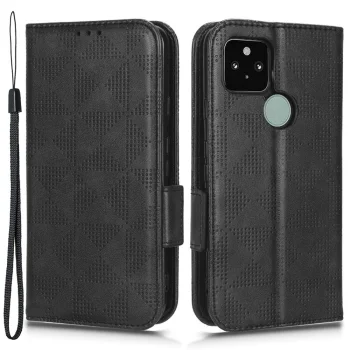 Google Pixel 5 Triangle Pattern Flip Case Wallet Cover, Black