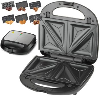 6-in-1 Sandwich Maker with Removable Plates, Waffle Maker & Grill, 850W, Black