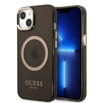 Guess Gold Outline Translucent MagSafe Case for iPhone 13 - Black