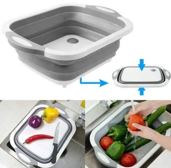 Collapsible Silicone Bowl with Plug and Cutting Board 2-in-1