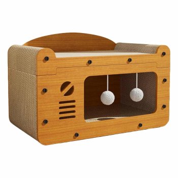 Cat Scratcher House 3-in-1 Cardboard Bed and Hideout, Beige-Brown