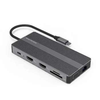 Extra Digital USB-C 12-in-1 Adapter (2x HDMI, VGA, LAN, USB, SD, PD 100W), Space Gray