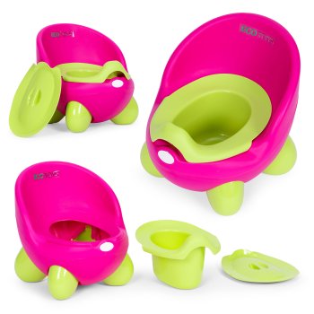 ECOTOYS Potty Training Toilet for Toddlers with Removable Bowl, Pink-Green