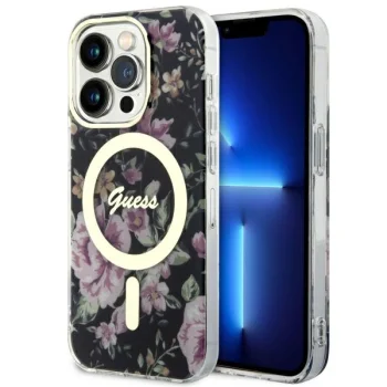 Guess iPhone 14 Pro Case Flower MagSafe, Black