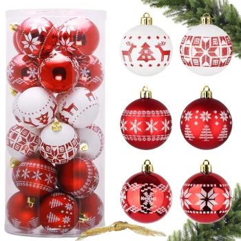 Shatterproof Christmas Tree Baubles, Red/White, 5 cm (Set of 30)