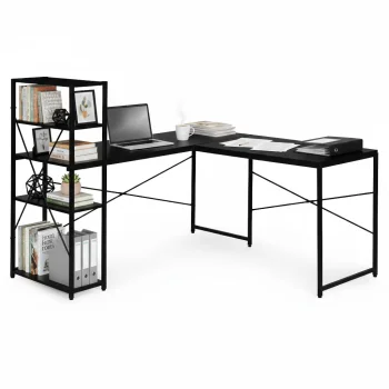 Modernhome Corner Desk with Bookshelf, Black