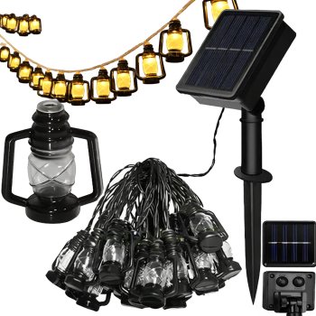 Solar LED Garden String Lights with Lanterns Balcony Decor, Black
