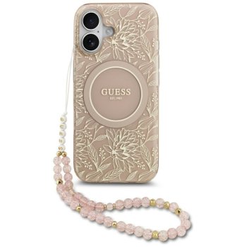 Guess IML Flowers Electro Pearl Strap MagSafe vāciņš iPhone 17 – rozā | Phone Case Cover