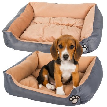 Plush pet bed with cushion for dogs and cats, size M, grey