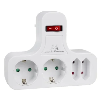 Maclean MCE224G 4-Way Socket Adapter with Switch, Schuko, White