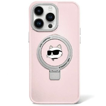 Apple iPhone 15 Pro Max 6.7" Karl Lagerfeld Ring Stand Choupette Head MagSafe Case Cover (KLHMP15XHMRSCHP), Pink