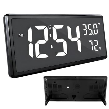 Digital LED alarm clock with temperature and humidity display, black
