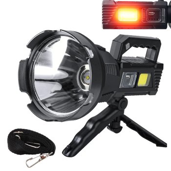 Powerful LED searchlight with tripod, CREE XHP50, COB, power bank, black